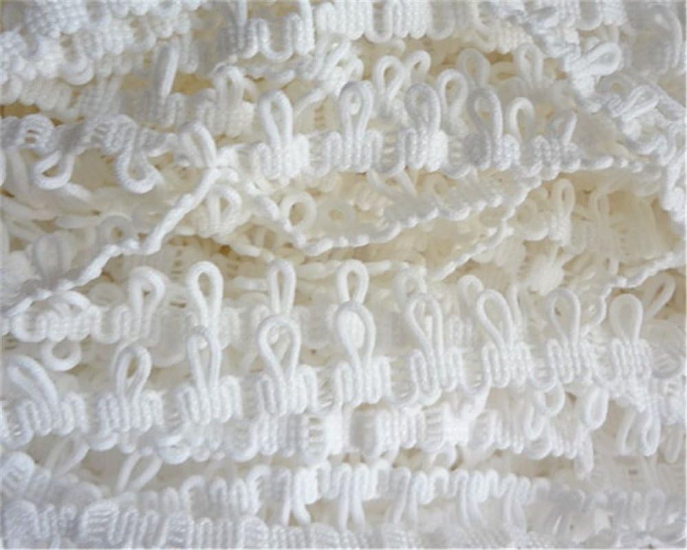 10 Meters Loop Elastic Lace Edge Trim Corset Button Braid Cord Ribbon 1.5 cm Width Vintage White Black Edging Trimmings Fabric Embroidered Applique Sewing Craft Dress Clothes Decor (White)