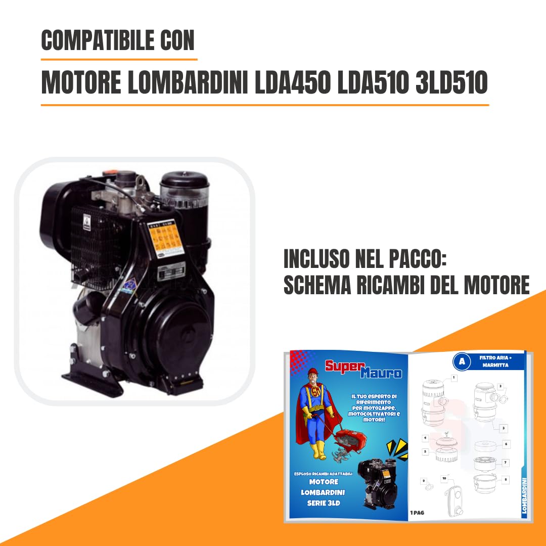 Serie Guarnizione Completa e Paraoli Compatibile Motore Lombardini lda 450 lda510 3ld510 per Motozappa - Motocoltivatore