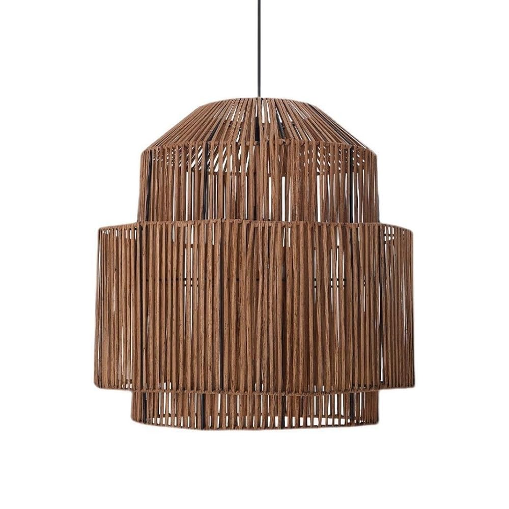 LYMSXAZOU Unique Country Pendant Light Modern Ceiling Hanging Handwoven Intricate Rattan Chandelier in Brown Finish Japanese Style Dining Room Large Lamp 50cm