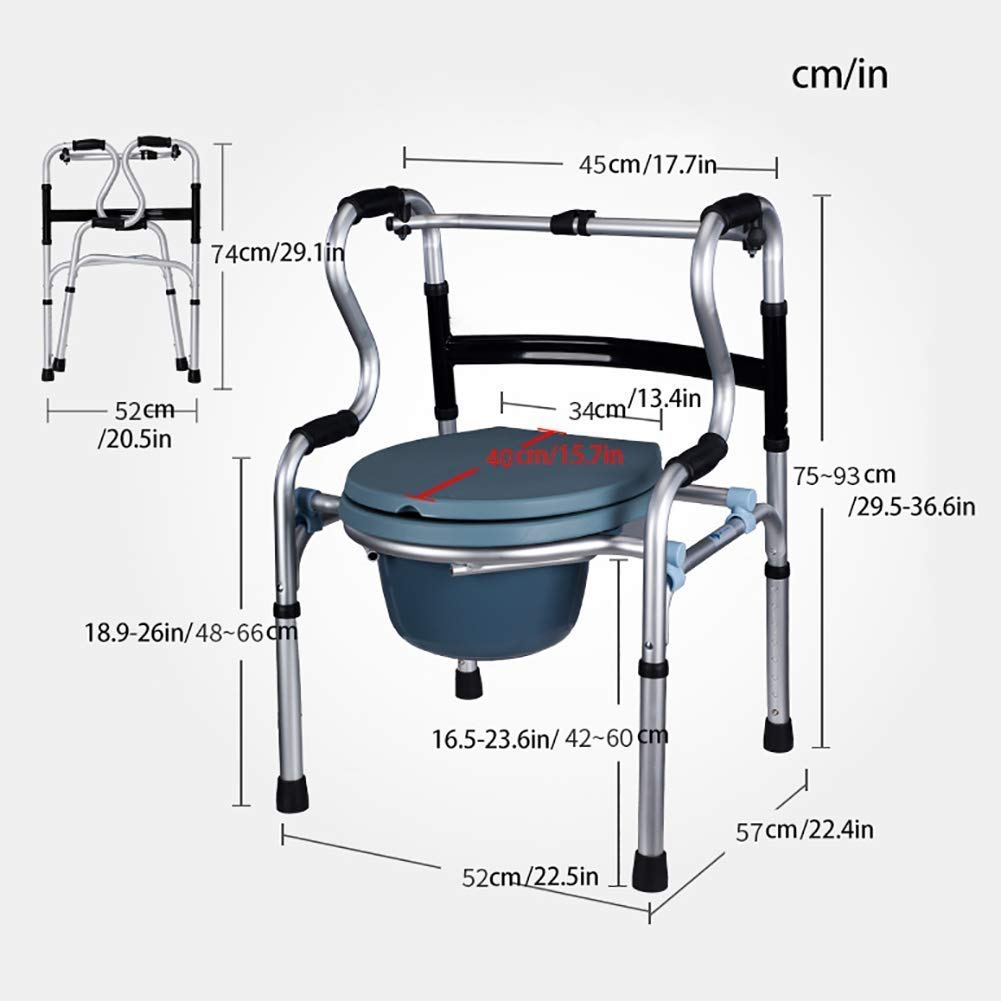 Cesta para Andador para Ancianos, Silla con Inodoro con Ruedas Multifuncional para Ancianos Cesta para Andador para Ancianos Cesta Plegable 8 Ajustes de Altura con Freno para Cada