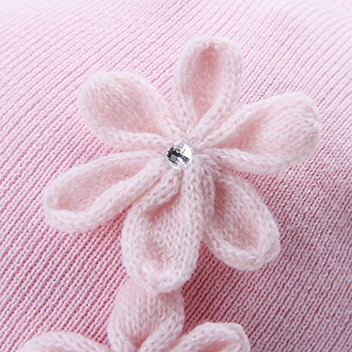 Vivobiniya Toddler and Baby Girl Winter Knit Flower Hats Infant Beanie Pink and White 0-6Y4