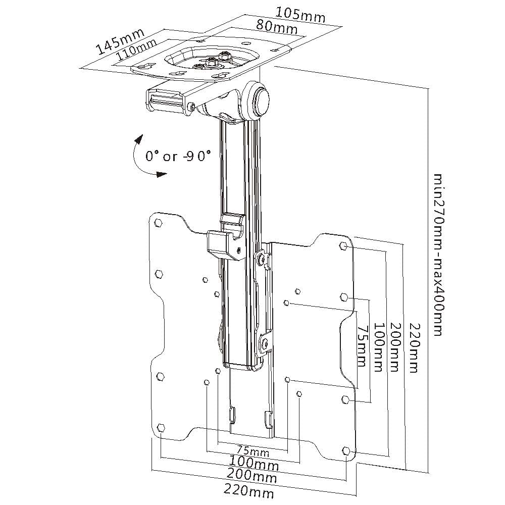 mywall HL12L TV Wand-/-Deckenhalterung 43,2cm (17") - 94,0cm (37") zum Unterbau unter Hägeschränken Einbau in Wohnwagen Installation unter Schrägdecken Neigbar + Schwenkbar Tragkraft 20 kg