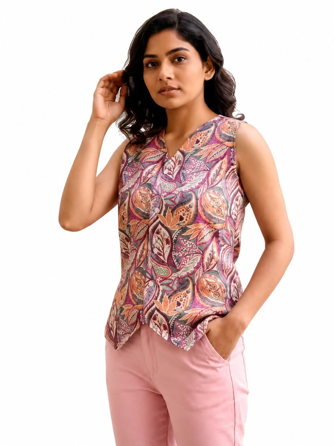 Women Ethnic Printed Sleeveless V-Neck Waistcoat Style Jacket Top | 2 |-picture-42