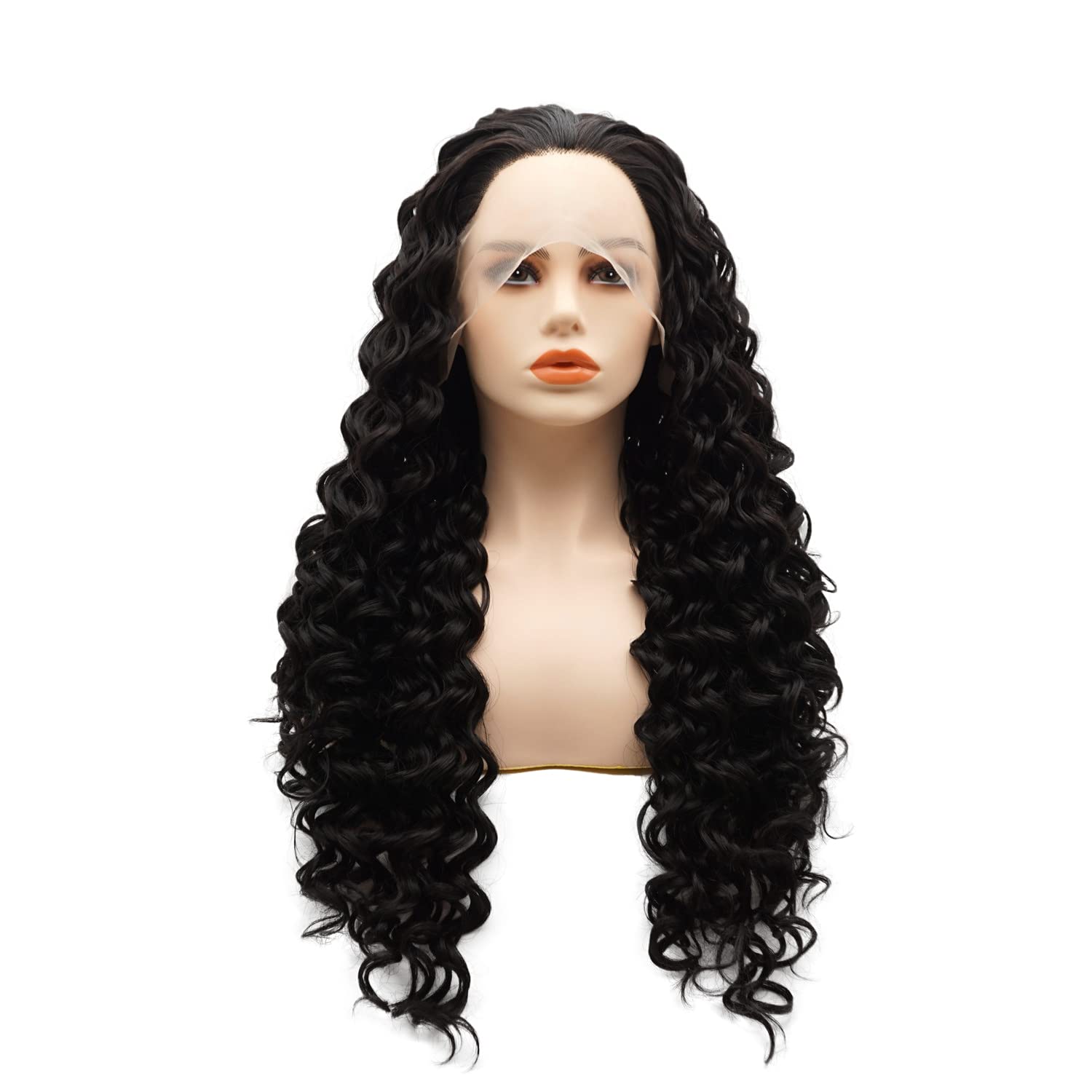 Hair Synthetic Lace Front Wig Curly Long 26inch Darkest Brown Heavy Density Realistic Wig