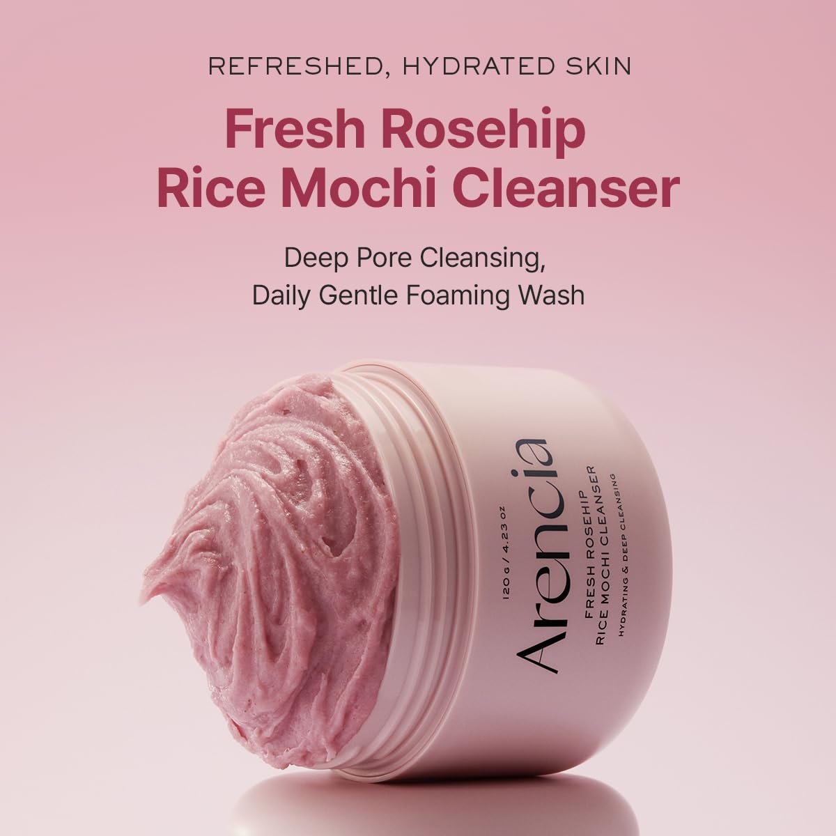 Arencia Rosehip Brightening Rice Mochi Face Cleanser & Daily Scrub - Moisturizing, Exfoliating & Deep-Cleansing - All Skin Types with Rice Powder & Rice Water (120g)