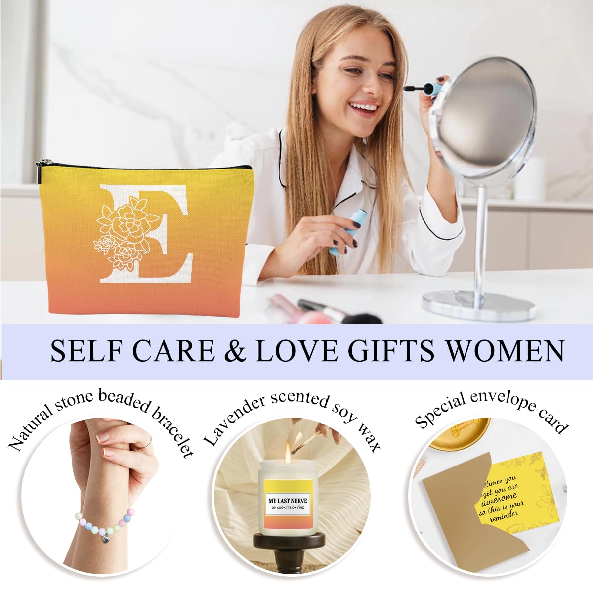 Initial E Monogrammed Gifts for Women Personalized Gifts for Women Teacher Boss Manager Coworker Employee Christmas Appreciation Farewell Promotion Housewarming Birthday Monogram Gift Basket Set