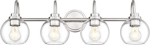 Vista 28 de AD-22280-2W-SN - Lámpara de tocador de baño de 2 luces, níquel cepillado con pantalla de vidrio transparente, luz de tocador de baño de granja sobre