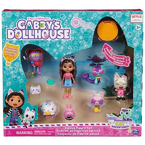 Gabby\'s Dollhouse, Travel Themed Figure Set with a Gabby Doll, 5 Cat Toy Figures, Surprise Toys & Dollhouse Accessories, Kids Toys for Girls & Boys 3+