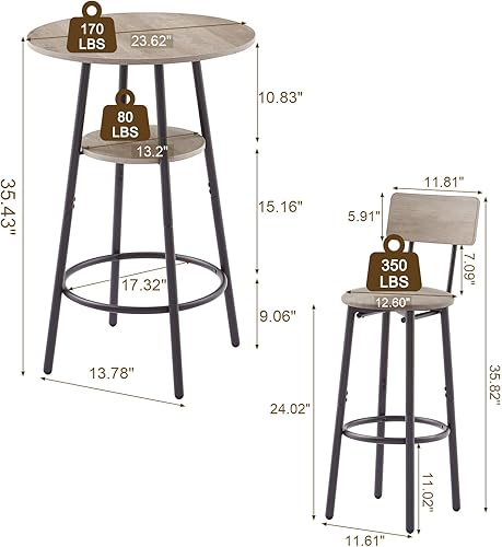 Miniatura 5 de KIVENJAJA Juego de mesa de bar de 3 piezas para 2 mesa de comedor redonda pequeña de 2 niveles y taburetes tapizados de poliuretano con respaldo