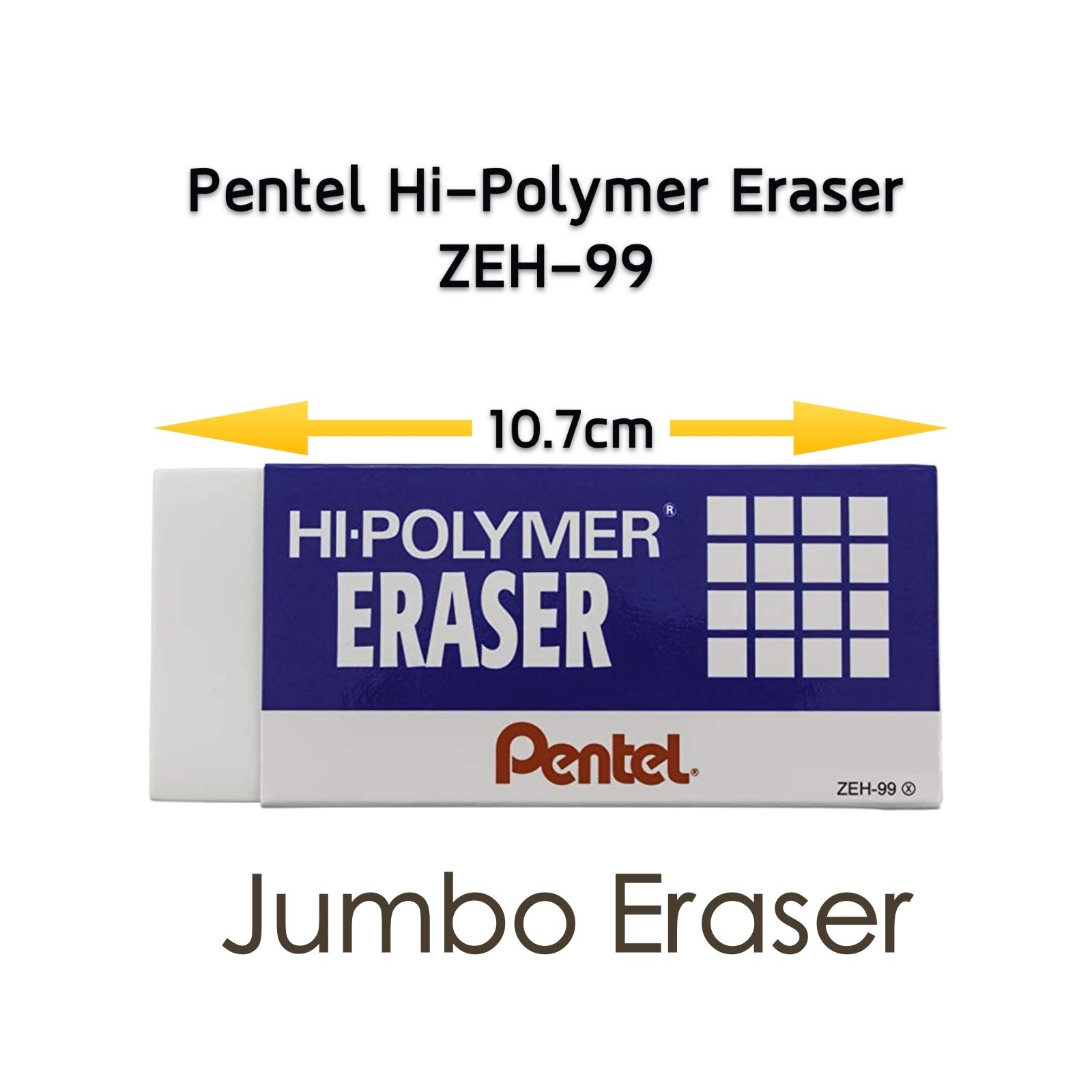 Pentel Hi-Polymer Block Radiergummi, Super XL, Weiß, 8 Stück (ZEH-99)