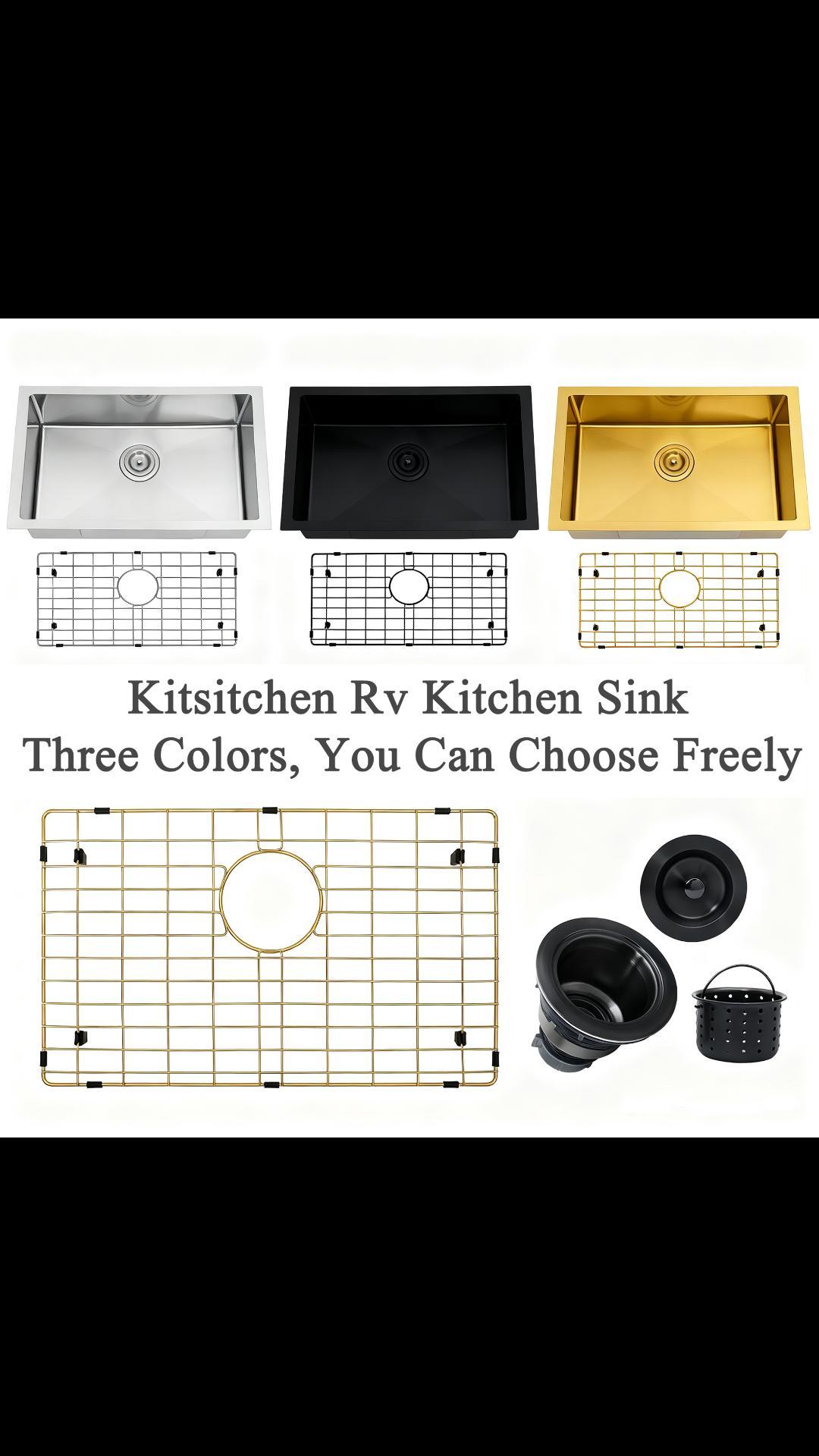 Gold Kitchen Sink – 27x16 Inch Undermount Single Bowl, 18 Gauge SUS304 Stainless Steel, For RV And Home Use