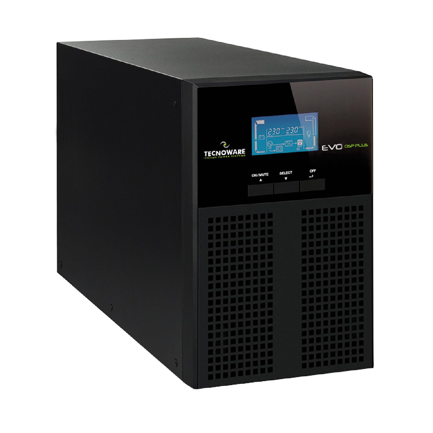 Tecnoware Power Systems - Onduleur Evo DSP Plus, Technologie DSP on Line (VFI), Efficacité 94%, Protection Complète, Compatible Groupes Électrogènes, Ports USB/RS232, 1200 VA