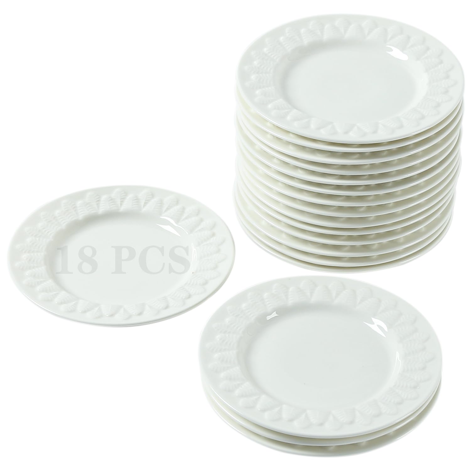 Juego de 18 platos de porcelana de 6 pulgadas, platos pequeños para ensalada de postre, platos de servir con forma de hojas blancas para pasteles, aperitivos, helados, gofres, microondas, horno y