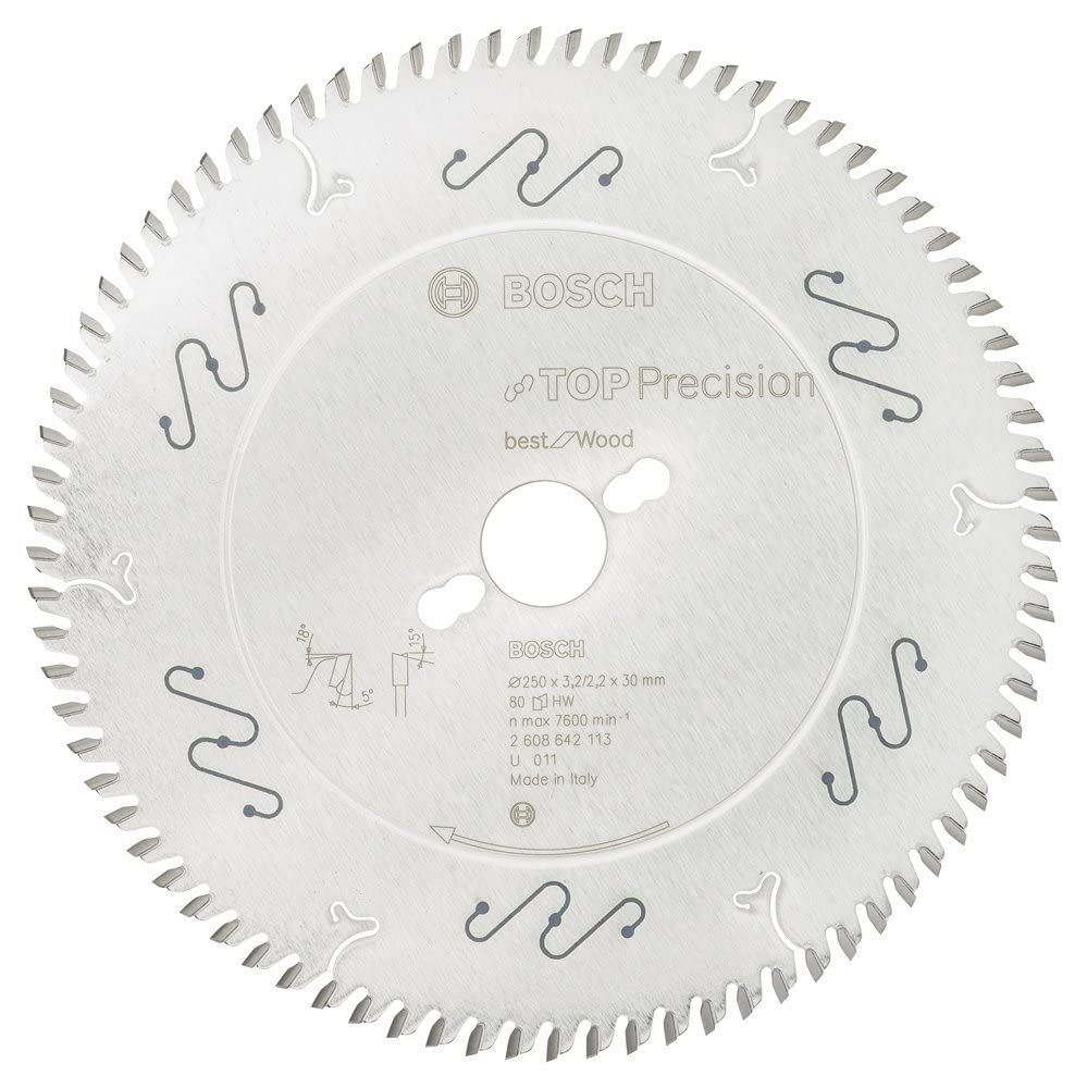 Bosch dairesel testere bıçağı Top Precision Wood, 250 x 30 x 3,2 mm, 80, 2608642113 için en iyisi