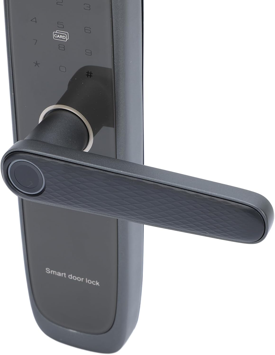 Close-up of the Focket Fingerprint Door Lock handle with the fingerprint sensor visible.