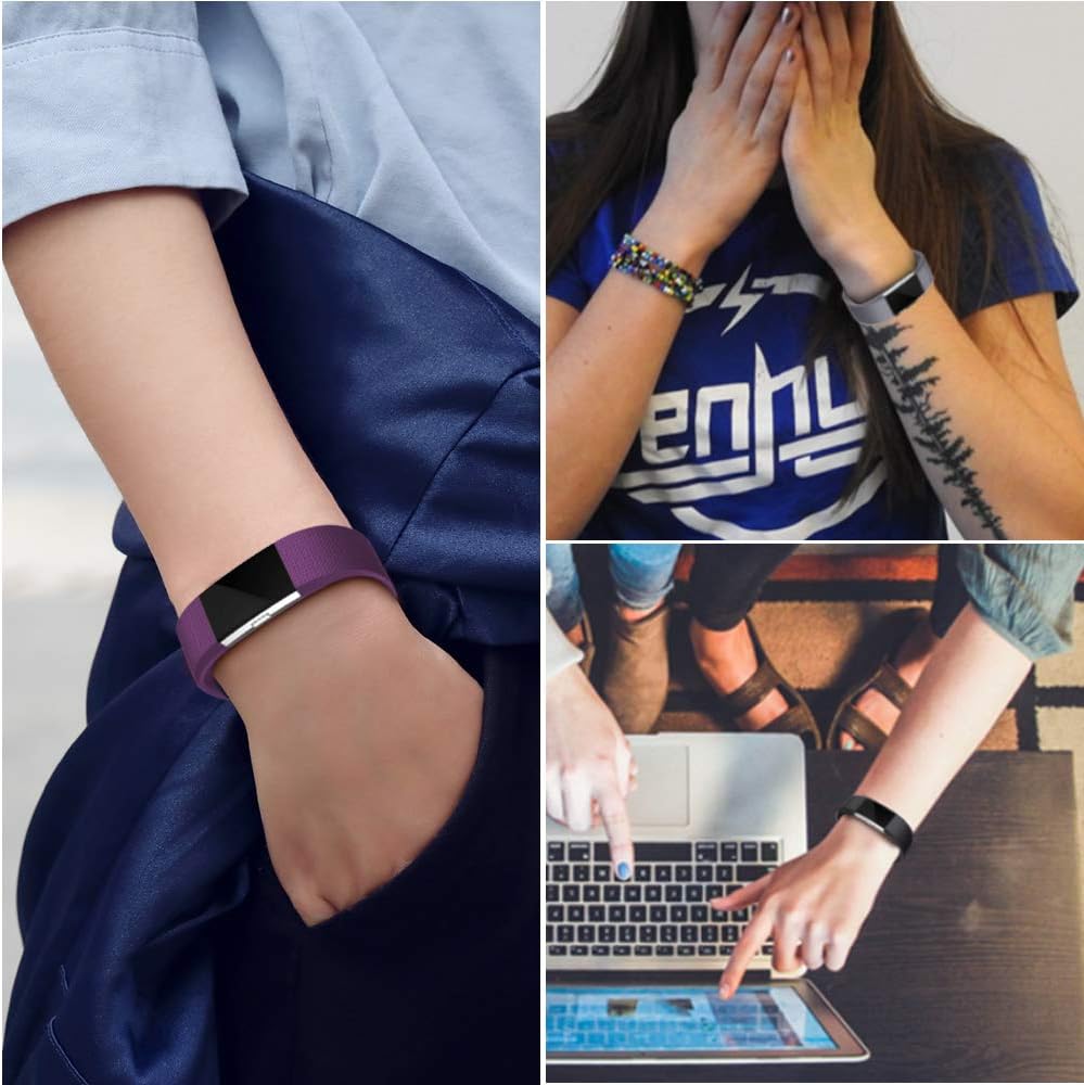 Wepro Bands Compatible with Fitbit Charge 2 HR, 3-Pack Adjustable Wrist Replacement Band for Women Men
