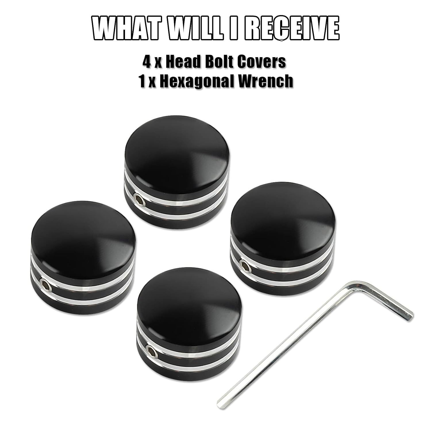 PSLER Motorcycle Aluminum Spark Plugs Engine Screw Topper Covers Head Bolt Caps Nut Covers for Sportster XL883 XL1200 Twin Cam Big Twin 1340 Evo, 4 Pieces, Black & Chrome
