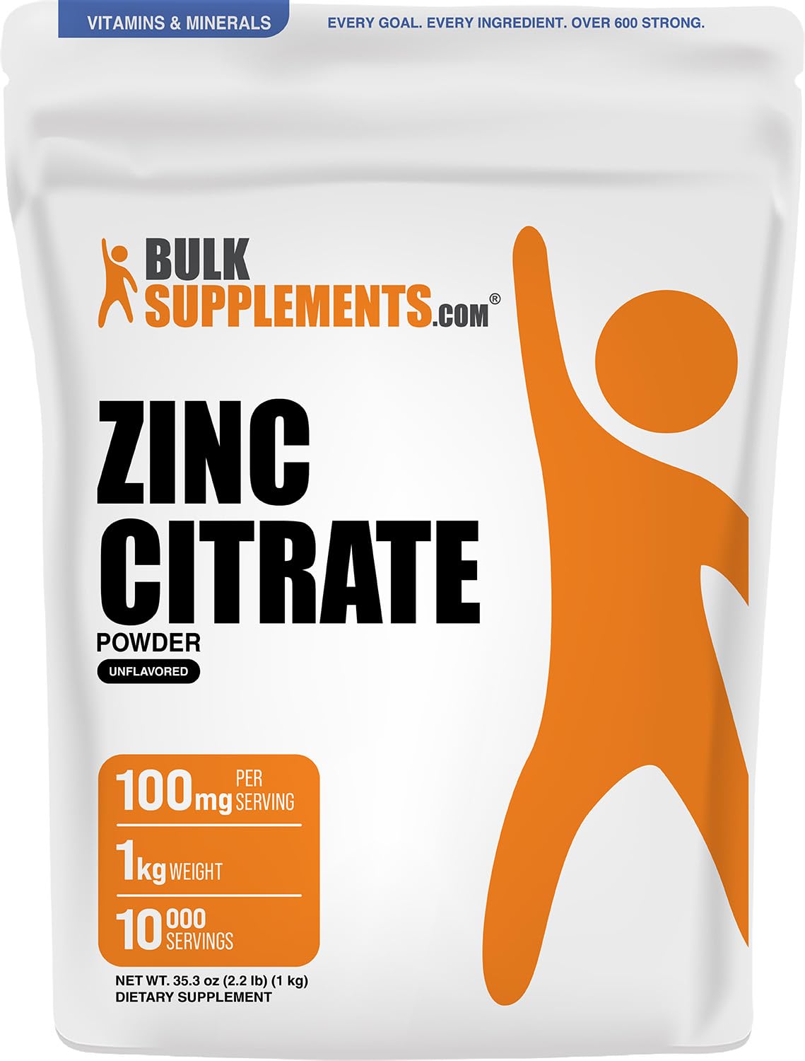 BulkSupplements.com Zinc Citrate Powder - Zinc Supplements, Mineral Supplement, for Immune Support - Gluten Free, 100mg per Serving, 1kg (2.2 lbs) (Pack of 1) 35.27 Ounce (Pack of 1)