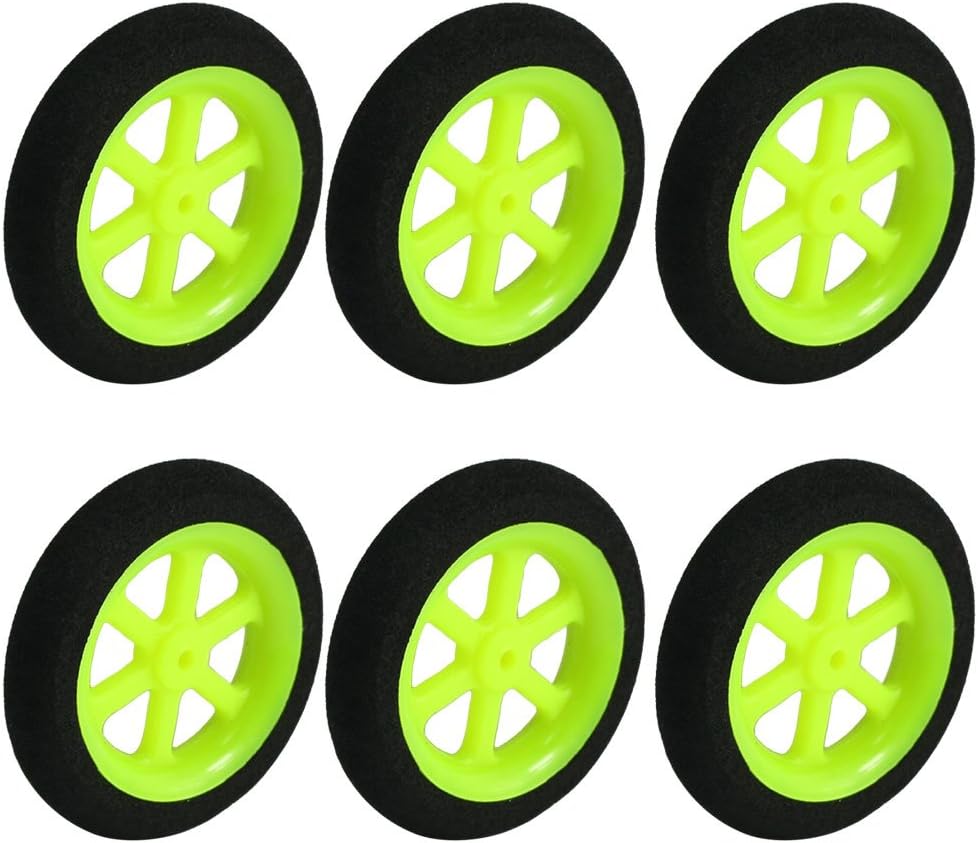 uxcell 6pcs RC Aircraft Airplane DIY Sponge Wheel Tire D36mm H8mm Black Lime