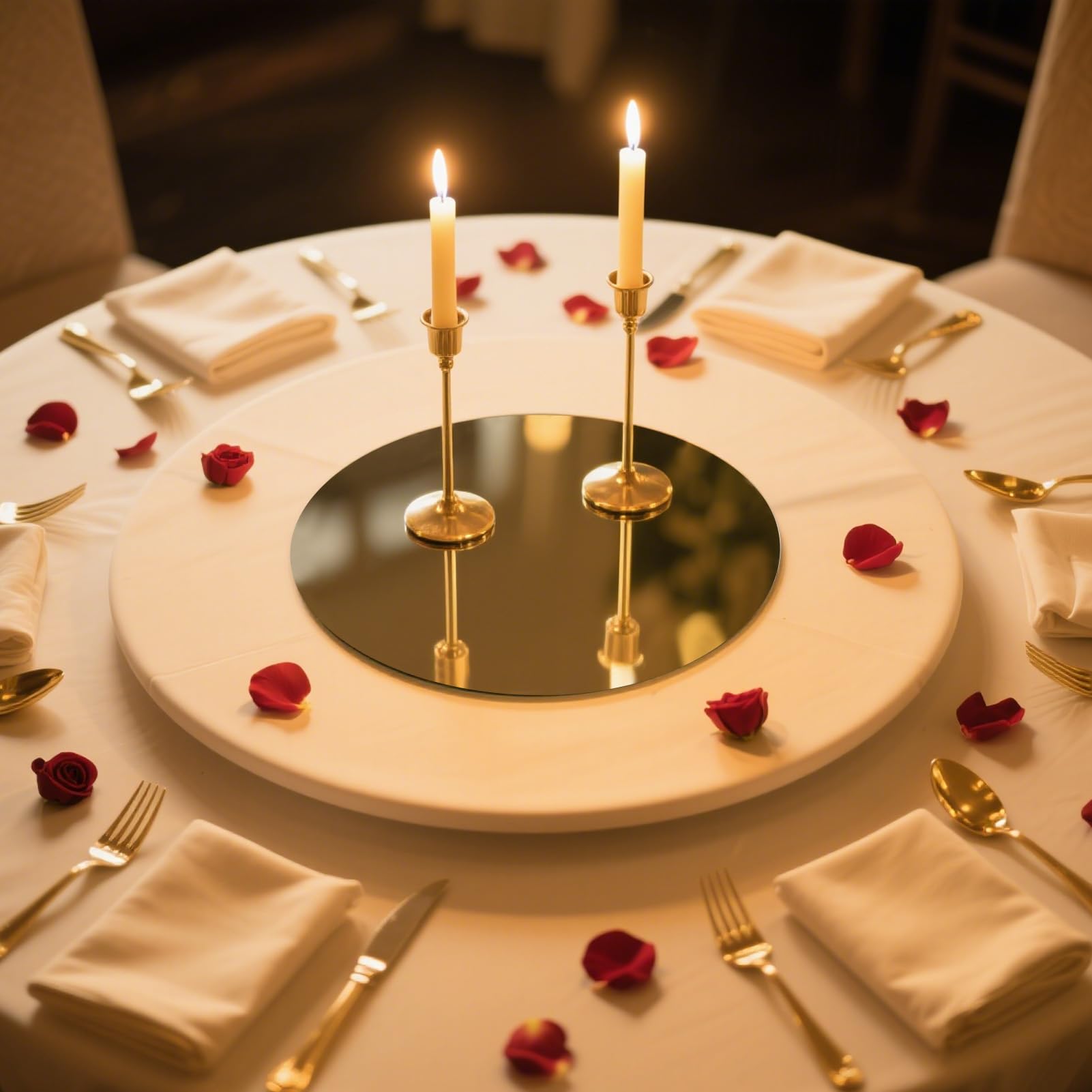 Set di 4 vassoi decorativi rotondi per matrimoni, specchi decorativi dorati, senza punti adesivi, specchi decorativi in acrilico per tavolo, matrimonio, specchio da parete piccolo, rotondo