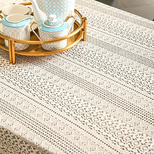 Wutup Crochet Cotton Tablecloth,Crochet Farmhouse Tablecloth, Table Overlays For Decoration 60 X 87Inch,Beige Color #TOP6