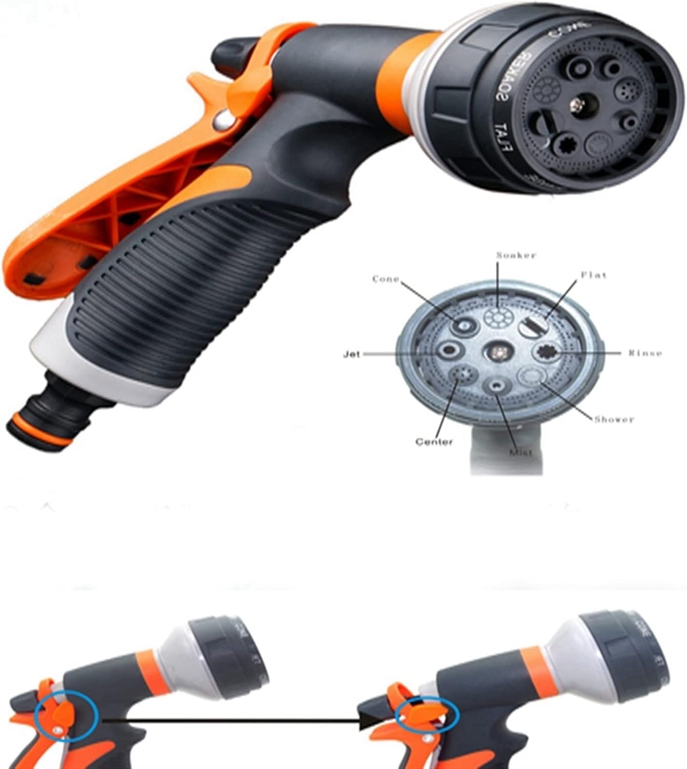 Xiaohu Adjustable Garden Hose Nozzle 1 Set Garden Washing Cleaner Pressure Nozzle & 1 Pcs Plastic Valve with 3/4 Inch Male Thread Pipe Hose