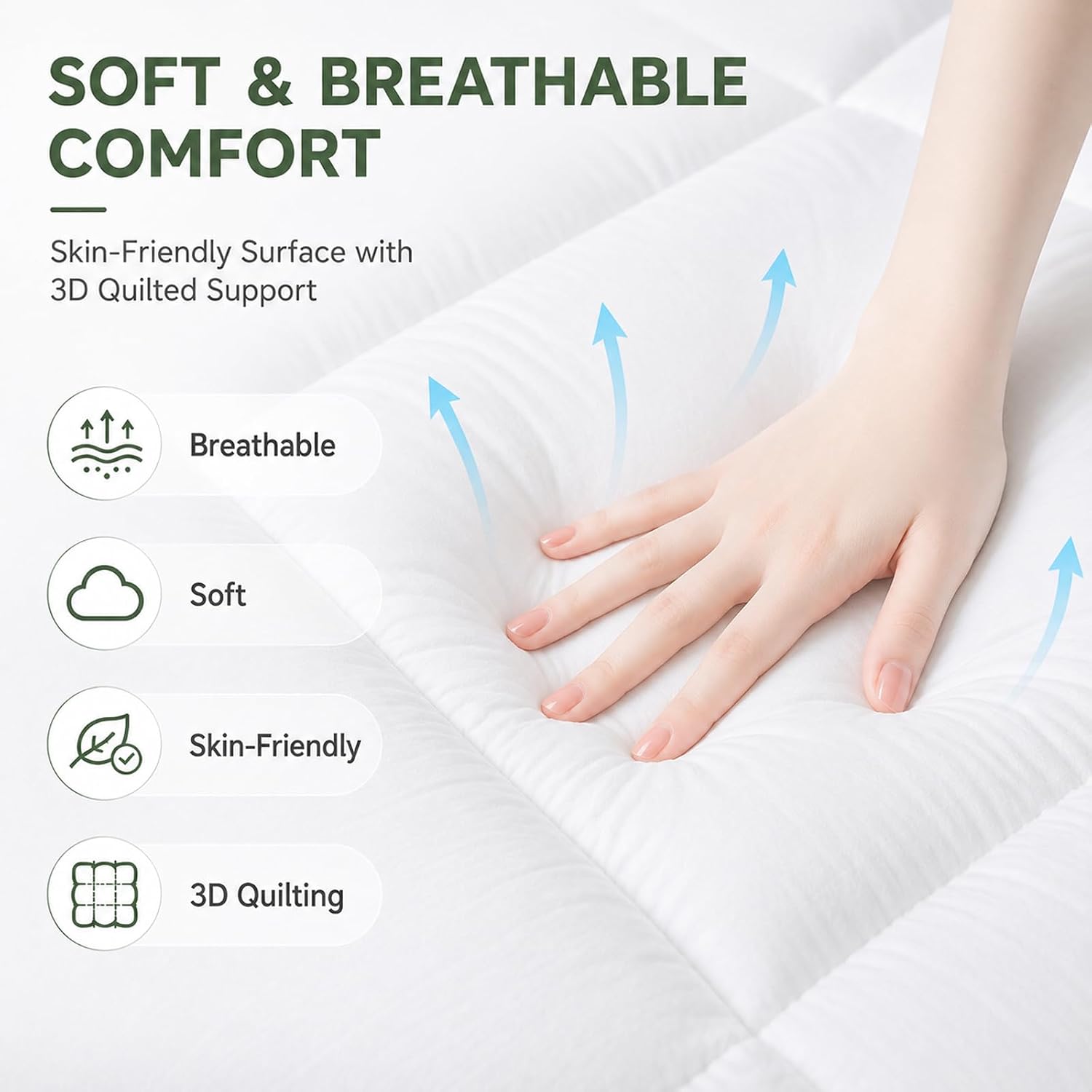 Twin Size Mattress Topper Thick Pillow Top Mattress Pad with Deep Pocket