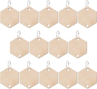 Wooden Pendants and Hexagonal with Rings for Decorative Car Keys Handbags | Blank Khaki Craft Piece, Stylish Handwork Finish, Safe Wood Build, for Everyday Use