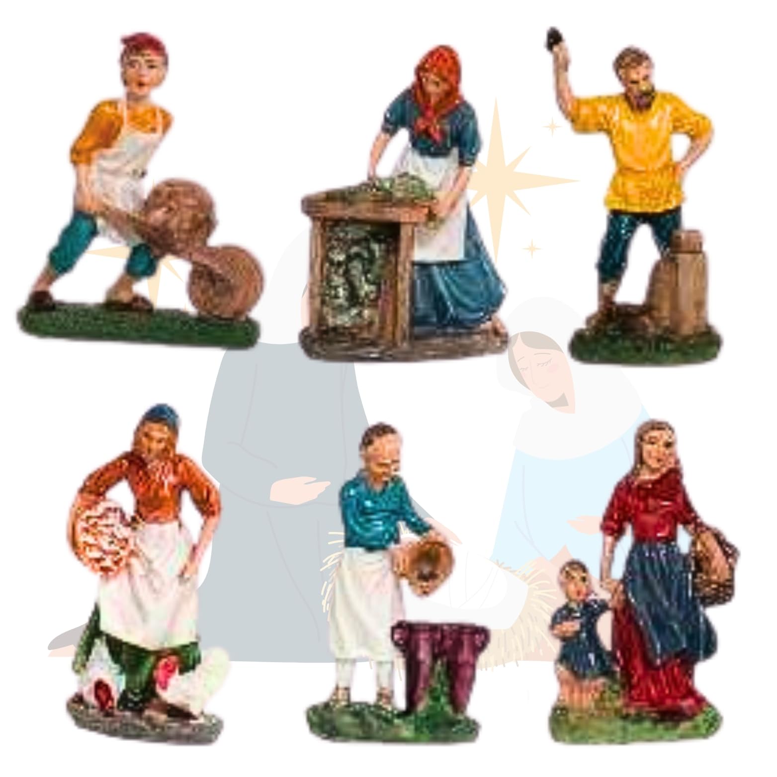 JANDTEK Figuritas del Belen Navidad - Portal de belén 6 uds - Figuras Belen Navidad 13 cm - Pueblo para nacimientos de Navidad - Figuras Pesebre de Navidad (Oficios Hombre-Mujer 13 cm)