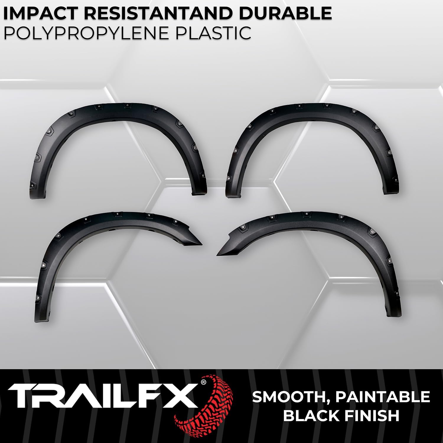 TrailFX TFD3004T Pocket Style Fender Flares for Ram 2500 2011-2018 - Black Textured Paintable Polypropylene, Set of 4 with Stainless and Black Steel Rivets