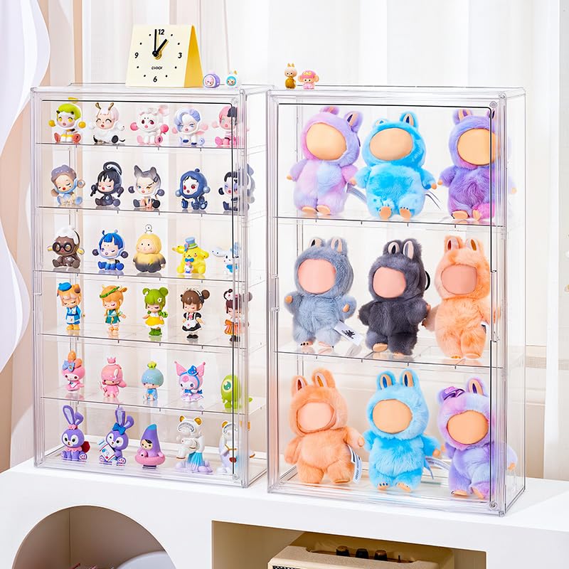 Image of BOHOIDEE 6 Tiers Extra Large Clear Display Case for Figures, Acrylic Storage Organizers Box with Magnetic Door, Wall-Mounted Dustproof Showcase for Collectibles Action Figure