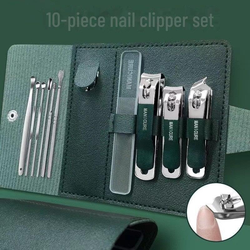 Image of 10 in 1 Nail Clipper Set | Professional Manicure & Pedicure Kit for Men & Women | Stainless Steel Nail Care Grooming Kit with Travel Case | Portable Personal Care Set