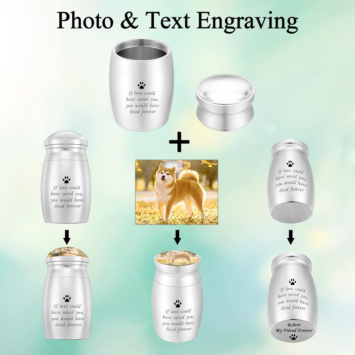 Personalized Photo 3 Inches Small Keepsake Urn for Pet Dog Ashes Aluminum Mini Cremation Urns Memorial Ashes Urn Miniature Burial Funeral Urns for Sharing Ashes-If Love Could Have Saved You