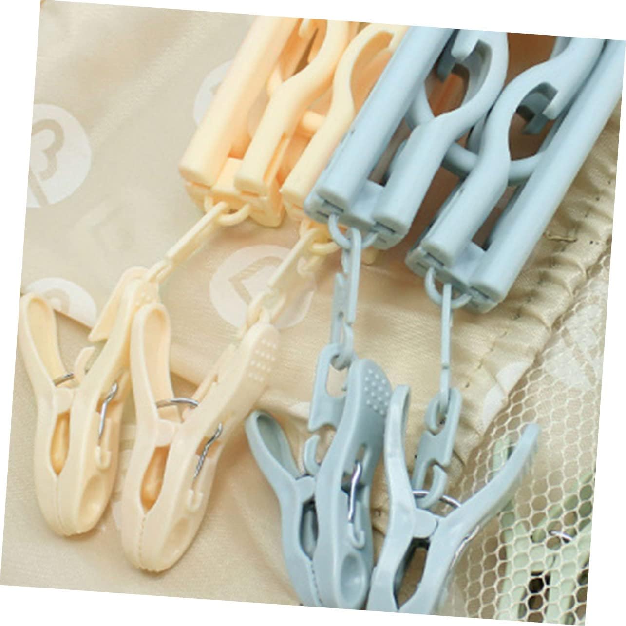 Portable Folding Clothes Hanger with Clips, Non-Slip Beige Plastic