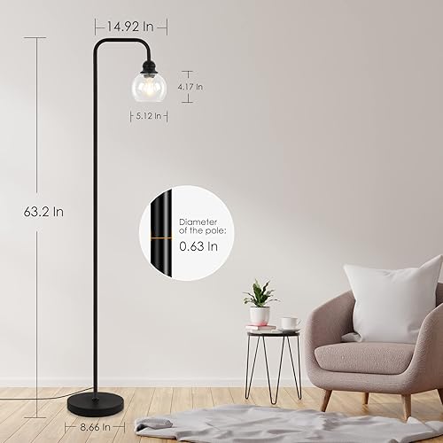 Miniatura 7 de Lámparas de pie modernas para sala de estar con bombilla LED de 6 W, lámpara de pie industrial, vidrio transparente, lámpara alta de lectura clásica