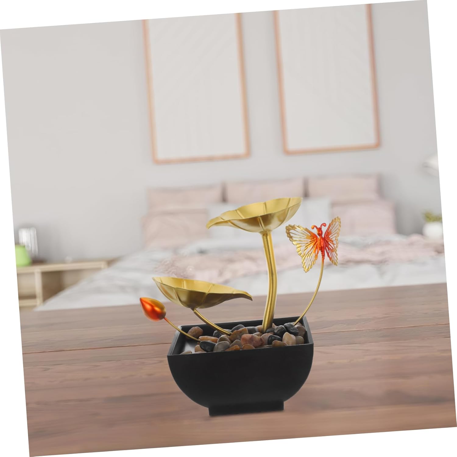 Alipis Indoor Waterfall Fountain Lotus Leaf Design Tabletop Water Feature for Home and Office Decor Air Humidification Natural River Rocks Zen Relaxation