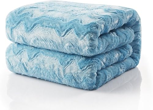 Miniatura 2 de Tache Light Sky Blue Throw Super Soft Warm Faux Fur with Ivory Sherpa Back Blanket - 63x87