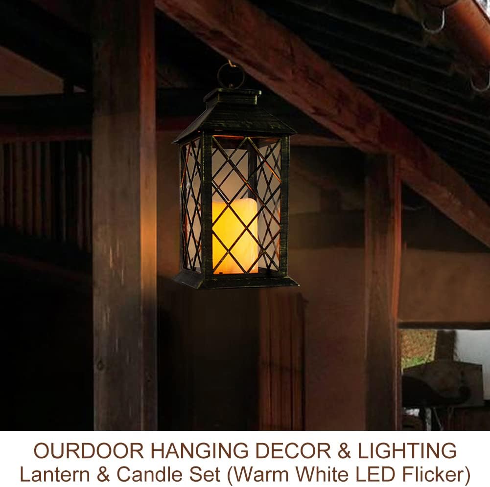 Bright Zeal 13.5" Outdoor Candle Lantern Decorative with LED Pillar Candle Battery Powered (Distressed Gold, 6hr Timer) - IP44 Waterproof Decorative Tabletop Lanterns Hanging Lanterns Indoor Outdoor : Tools & Home Improvement