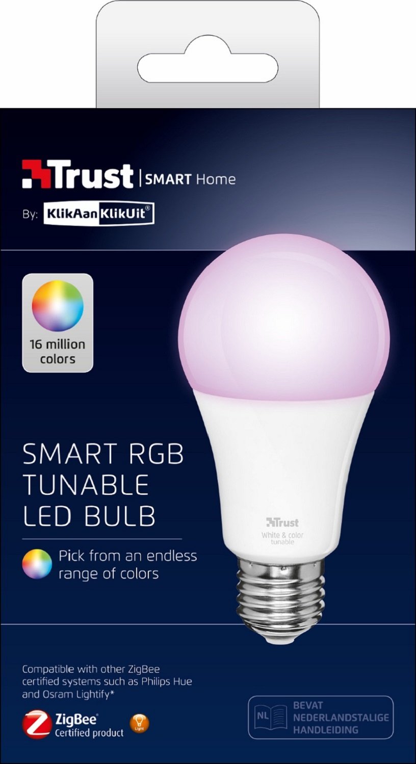 Trust Smart Home Zigbee E27 Color & White LED Lampe ZLED-RGB9 (kompatibel mit Philips Hue*, dimmbar, bis zu 16 Millionen Farben, steuerbar via App) [Energieklasse A+]
