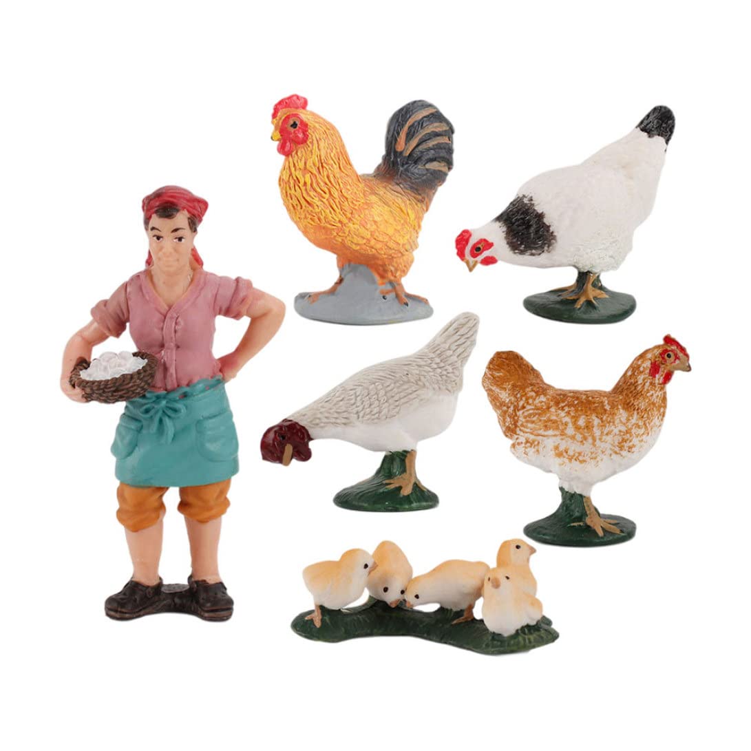 Farm Model Figures Toy 6PCS Farmer Keeper Chicken Figurines Collection Playset
