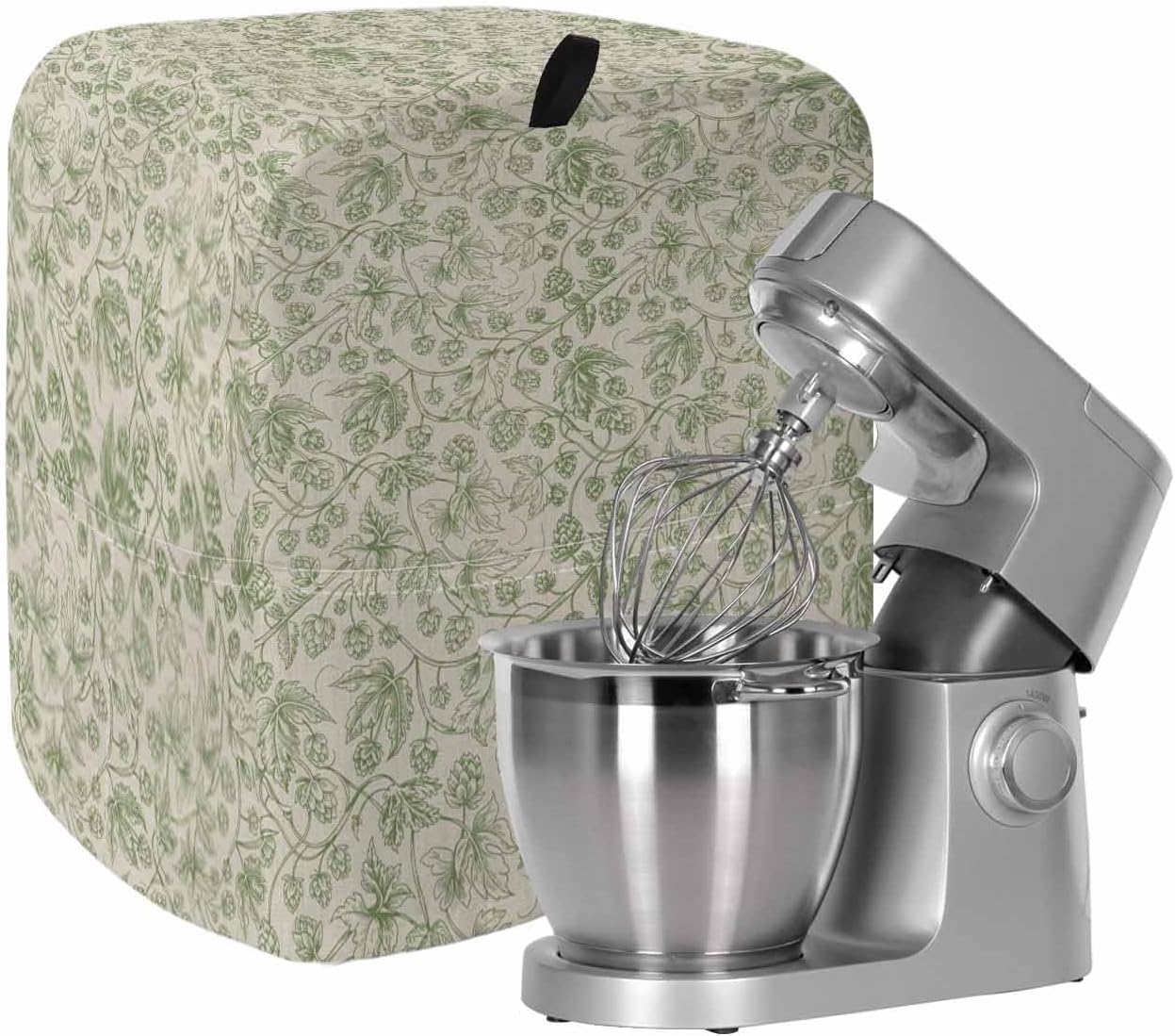 Sage Green Flowers Stand Mixer Cover with Storage Pocket, Waterproof Kitchen Mixer Covers, Rustic Pastoral Botanical Floral Leaf Kitchen Appliance Dust Cover Compatible with 5-8 Quart Mixers