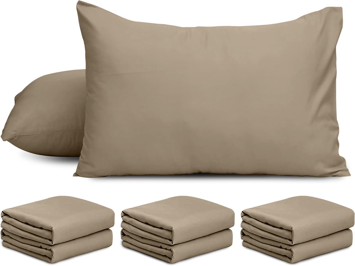 AMEHA 6 Pack Pillowcases Beige (Pillows Not Included) – Super Soft Brushed Microfiber Standard Size Pillow Cases | Hotel Quality Pillow Covers, (50 X 75 cm)