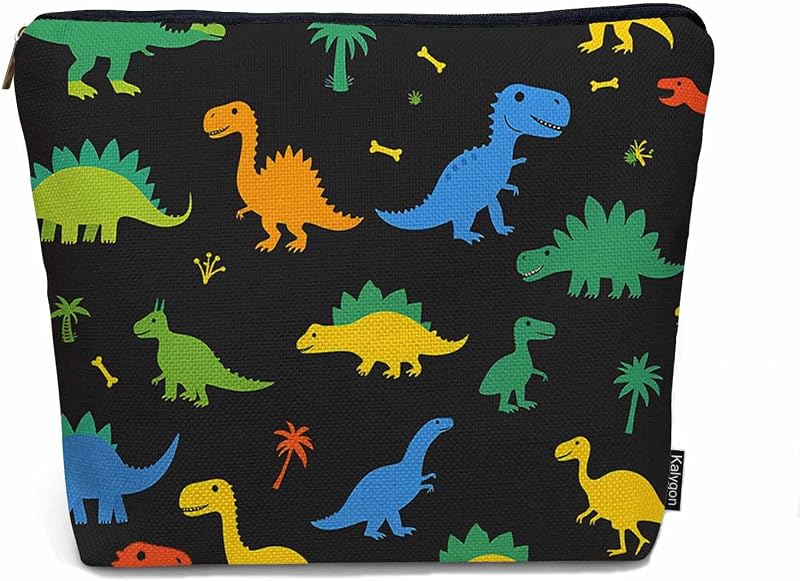 Necessaire Kalygon com zíper, estampa de dinossauro, 23 x 18 x 0,51 cm