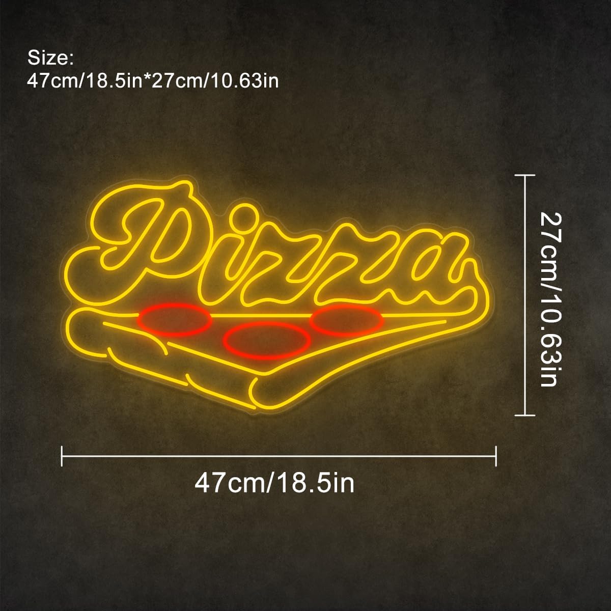 18.5 * 10.63inch Pizza Neon Signs for Business, Pizza Shaped LED Neon Light for Pizzeria, Led Business Signs Suitable for Fast Food shops Christmas Birthday Party Gift(Yellow Pizza)