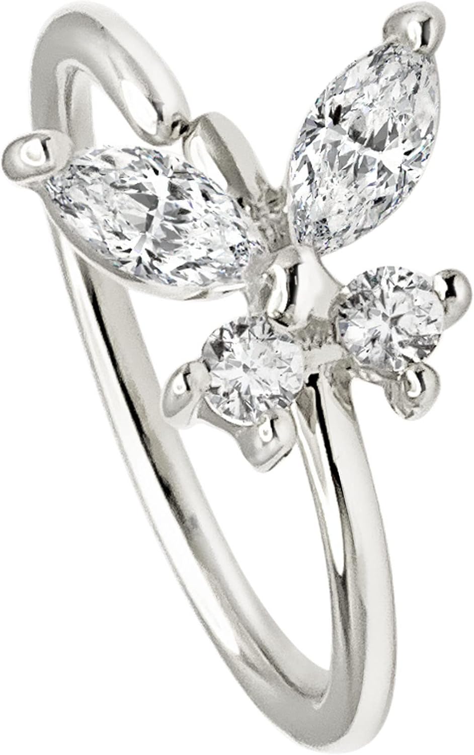 Solid 14kt Yellow Gold Butterfly Nose Ring, 8mm Nose Hoop Ring, Marquise & Round CZ Accented