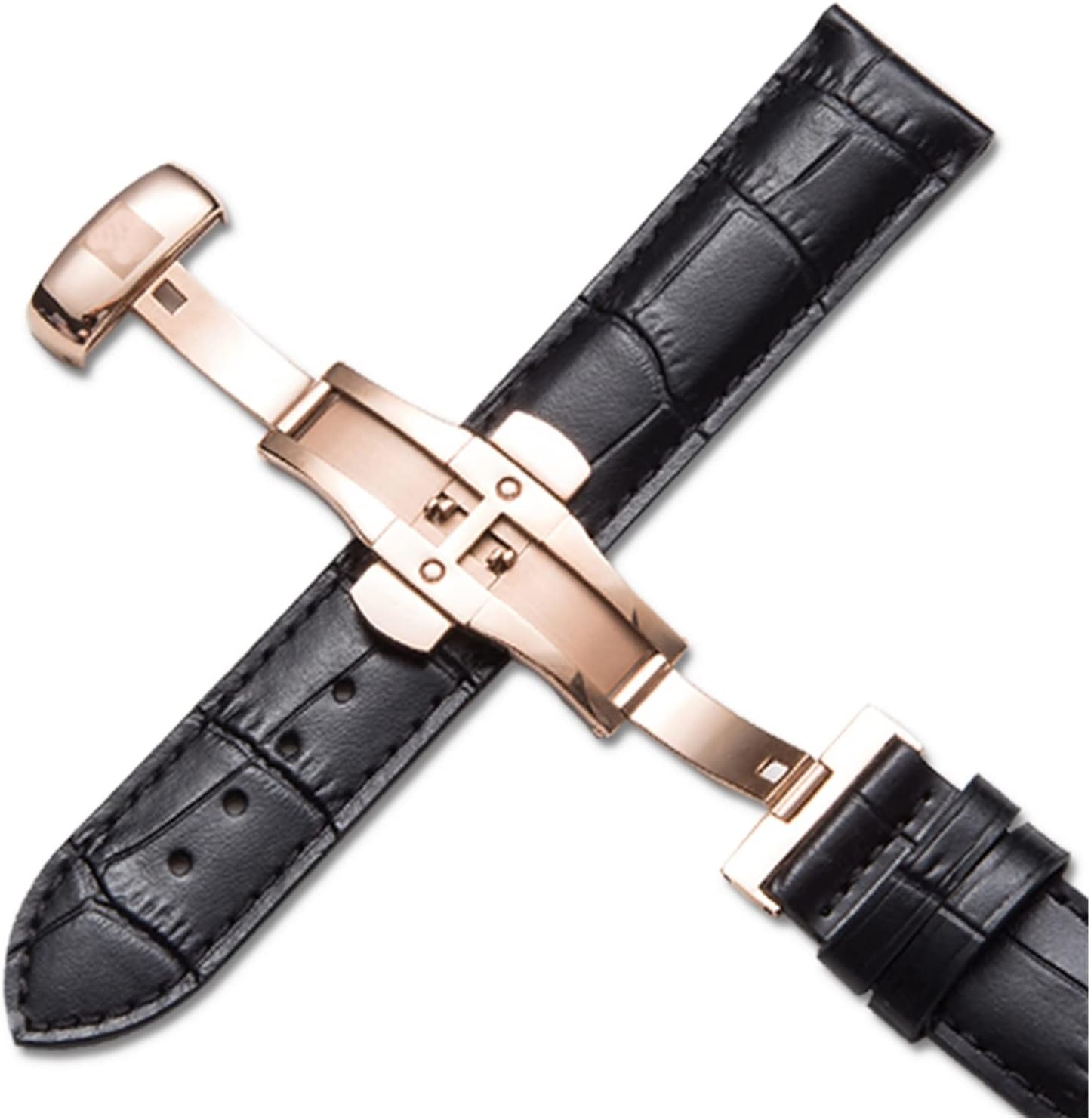 JJWASRJJWASR Until You 22mm Genuine Leather Watch Band for Tissot for T035 for Lilock T063 for T41 Curved End Handmade Watch Strap Butterfly Buckle (Band Color : Black Rose Gold A 22mm)