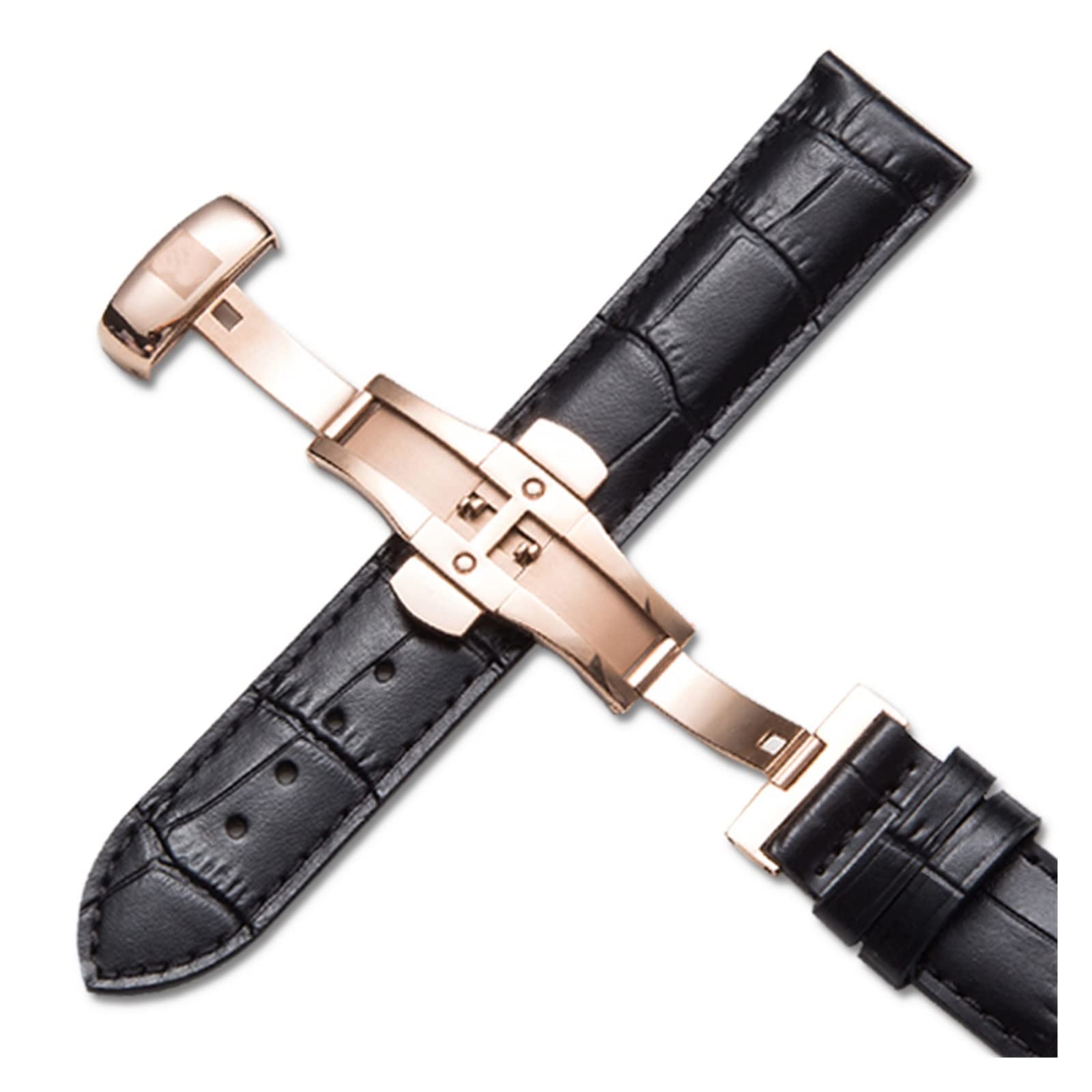 JJWASRJJWASR Until You 22mm Genuine Leather Watch Band for Tissot for T035 for Lilock T063 for T41 Curved End Handmade Watch Strap Butterfly Buckle (Band Color : Black Rose Gold A 22mm)