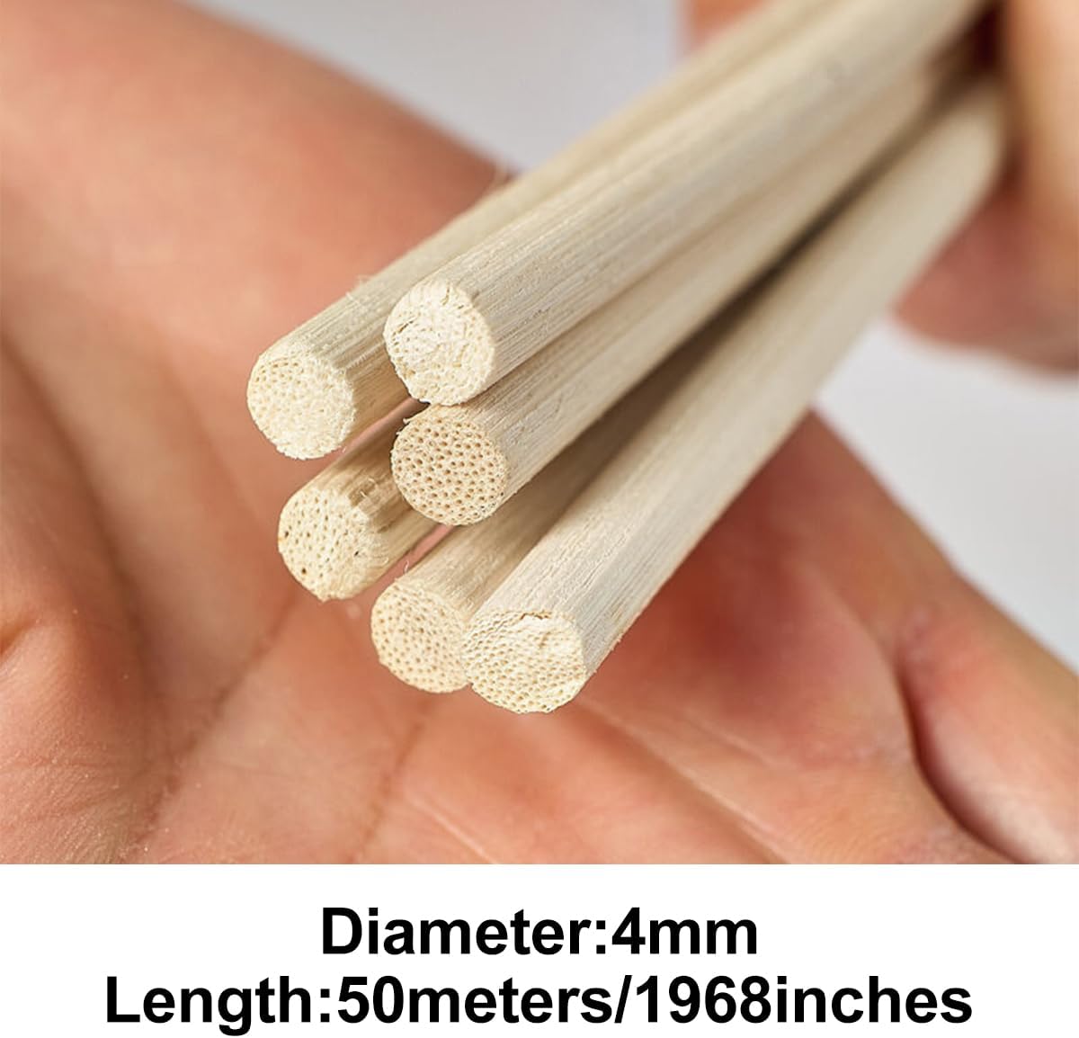 Queenbox 4mm 164ft Round Natural Rattan Core, Reed Coil Wood Stick Wicker Repair Roll for Home Furniture Bag Basket Cane Webbing DIY Craft,