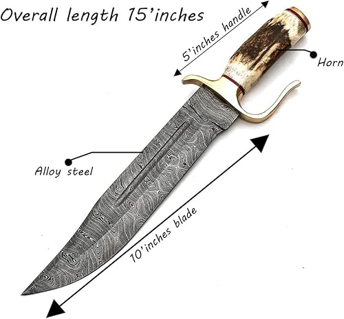 Miniatura 2 de PAL 2000 KNIVES HUN-9192 Cuchillo de caza hecho a mano de acero de Damasco de 15 pulgadas, mango de ciervo con funda