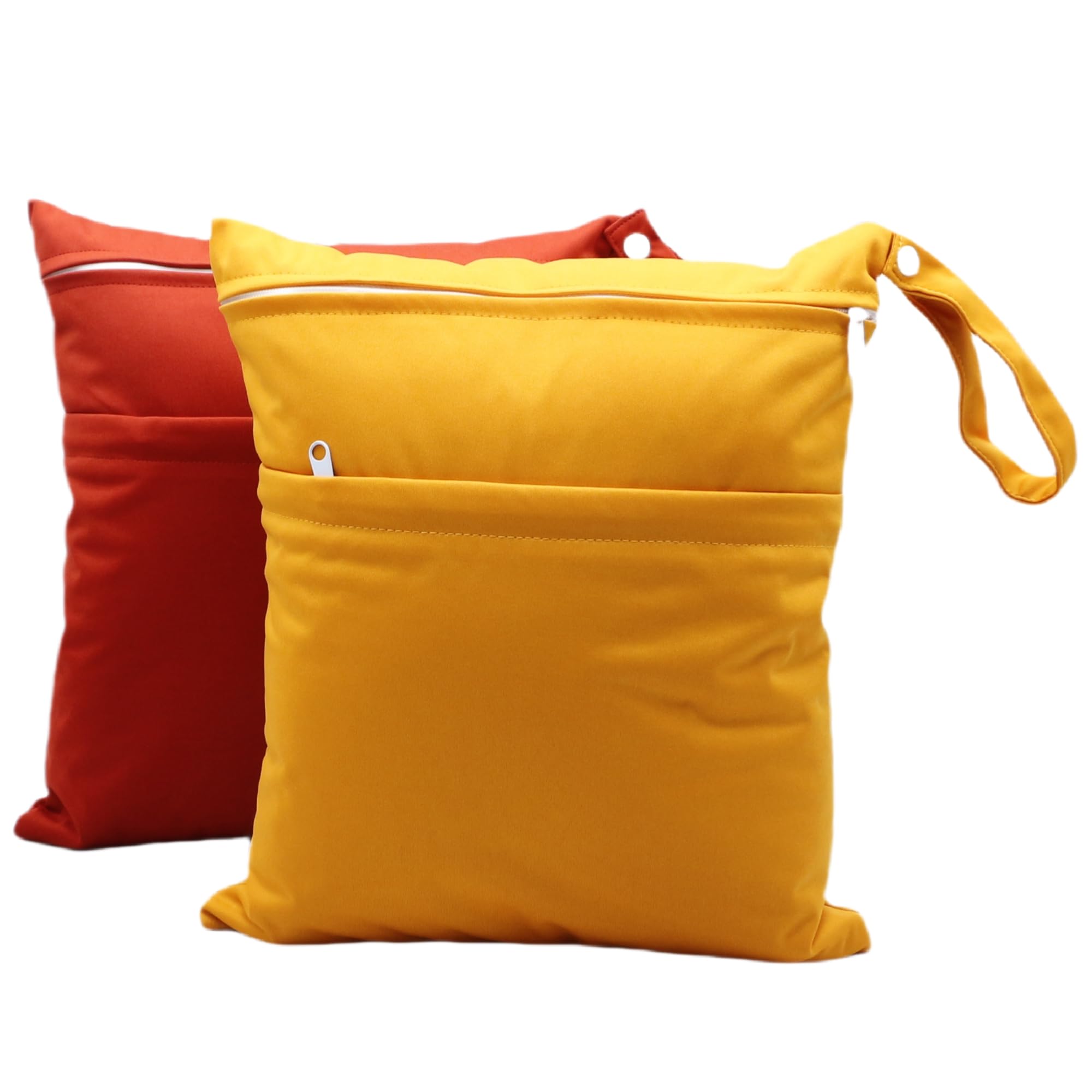 Asenappy 2pcs Cloth Diaper Wet Dry Bags Waterproof Reusable with Two Zippered Pockets Travel Beach Pool Daycare Soiled Baby Items Yoga Gym Bag for Swimsuits or Wet Clothes (3036-2-ginger)